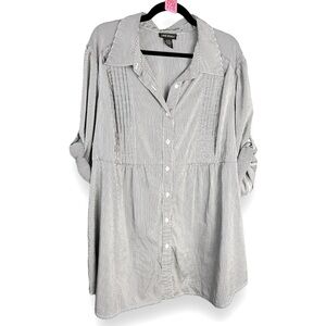 Lane Bryant 22 24 3X Stretchy Popover Tunic Button Down Pinstriped Pintucked